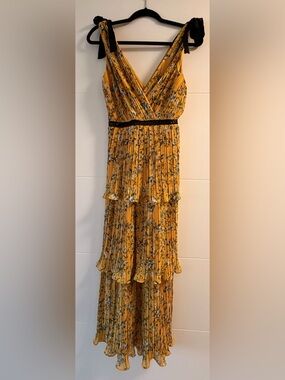 Lulu's Mustard Yellow Floral Pleated Maxi Skirt